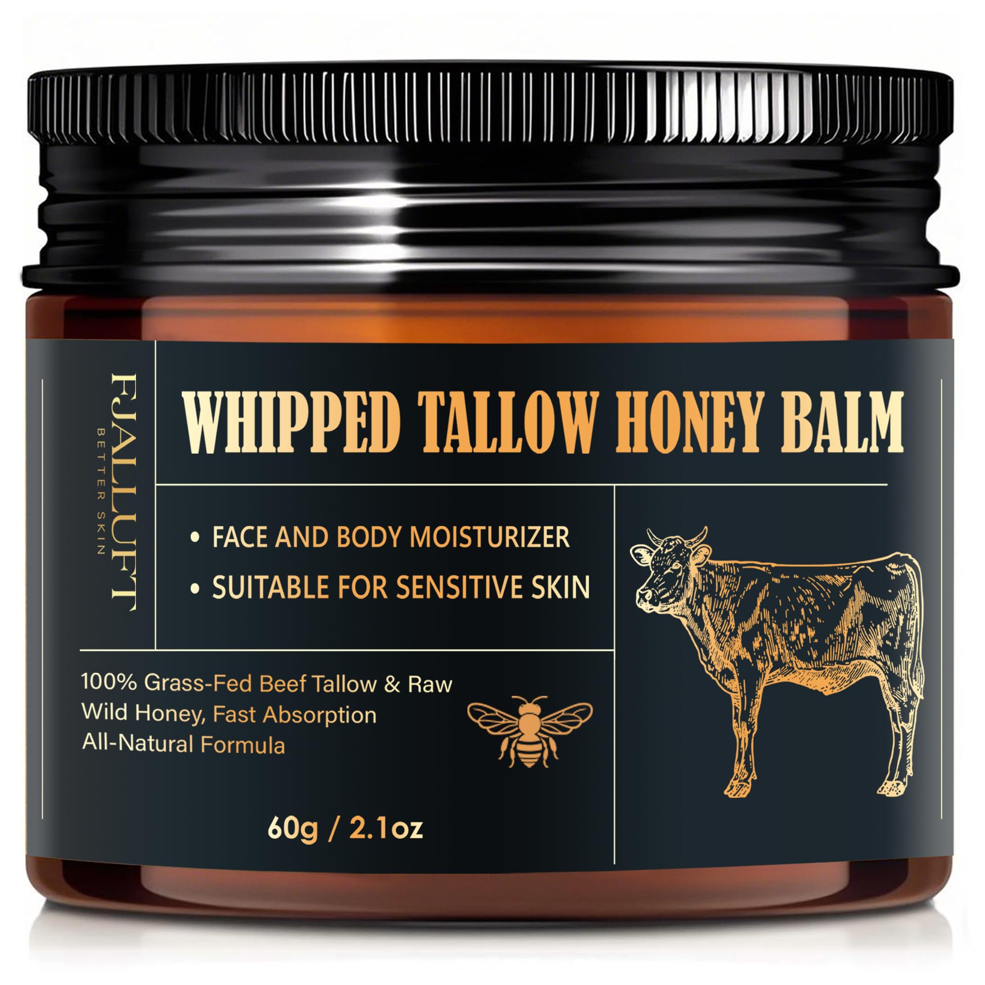 FJALLUFT Beef Tallow and Honey Balm jar close-up showing whipped texture for dry skin