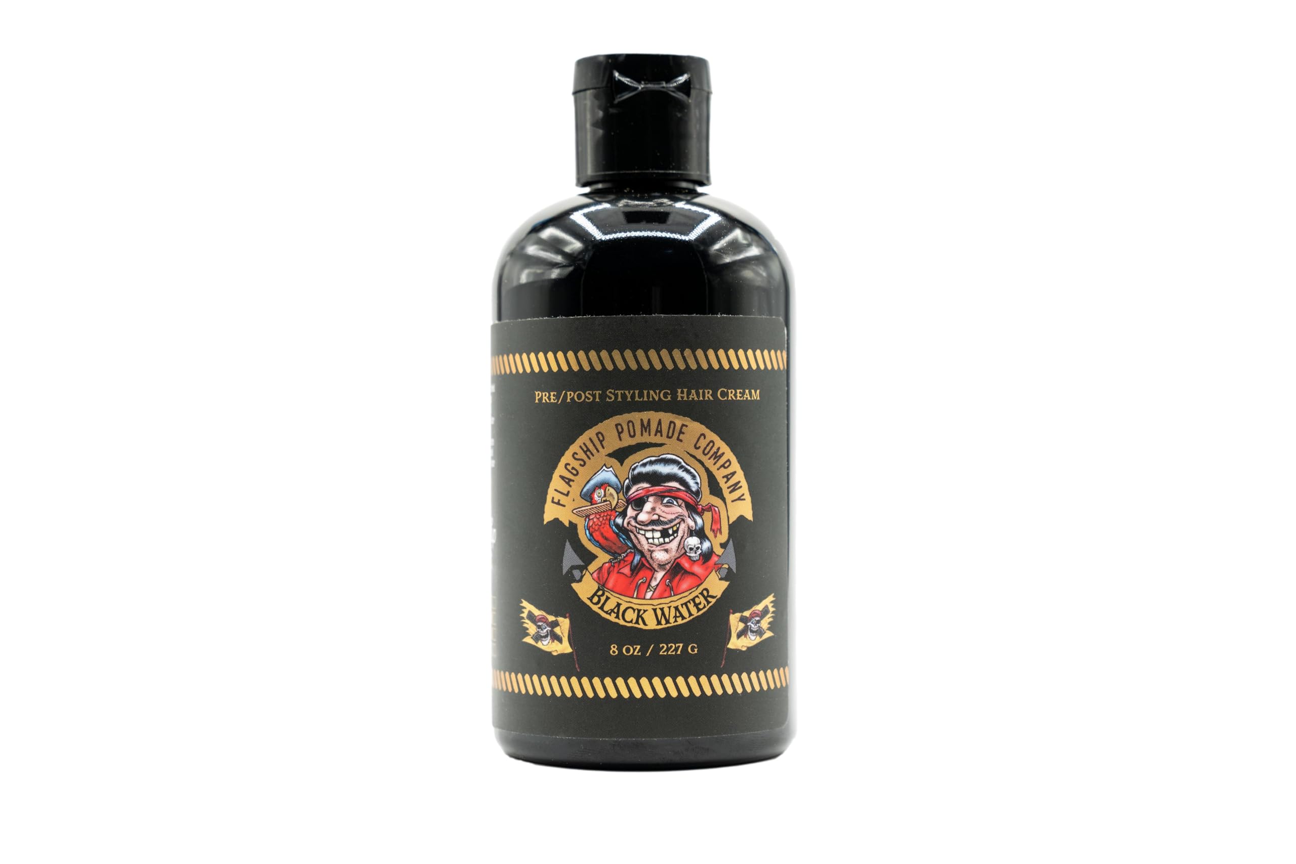 Flagship Black Water Pomade bottle ready for matte, natural styling.