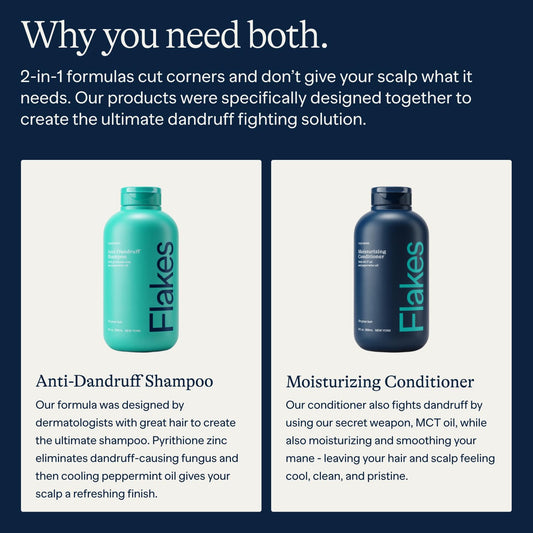 Flakes hydrating conditioner bottle providing moisture and softness.