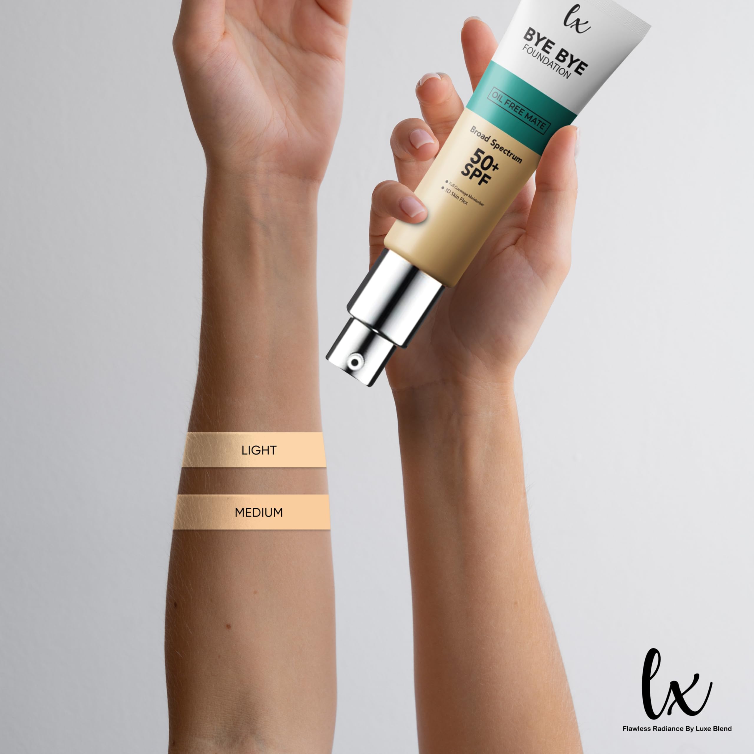 Lx Blend texture swatch demonstrates full coverage that feels lightweight.