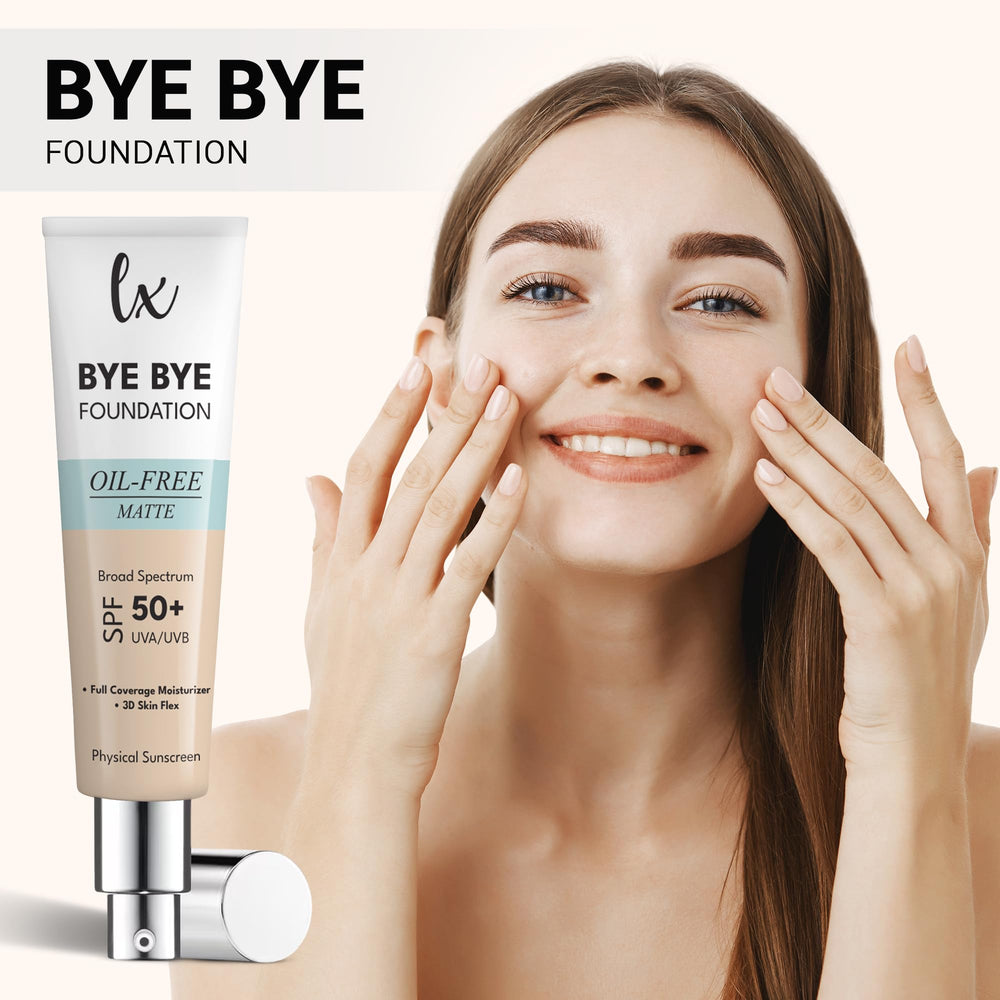 LX Blend Bye Bye Foundation swatch shows smooth, even color for a natural look.