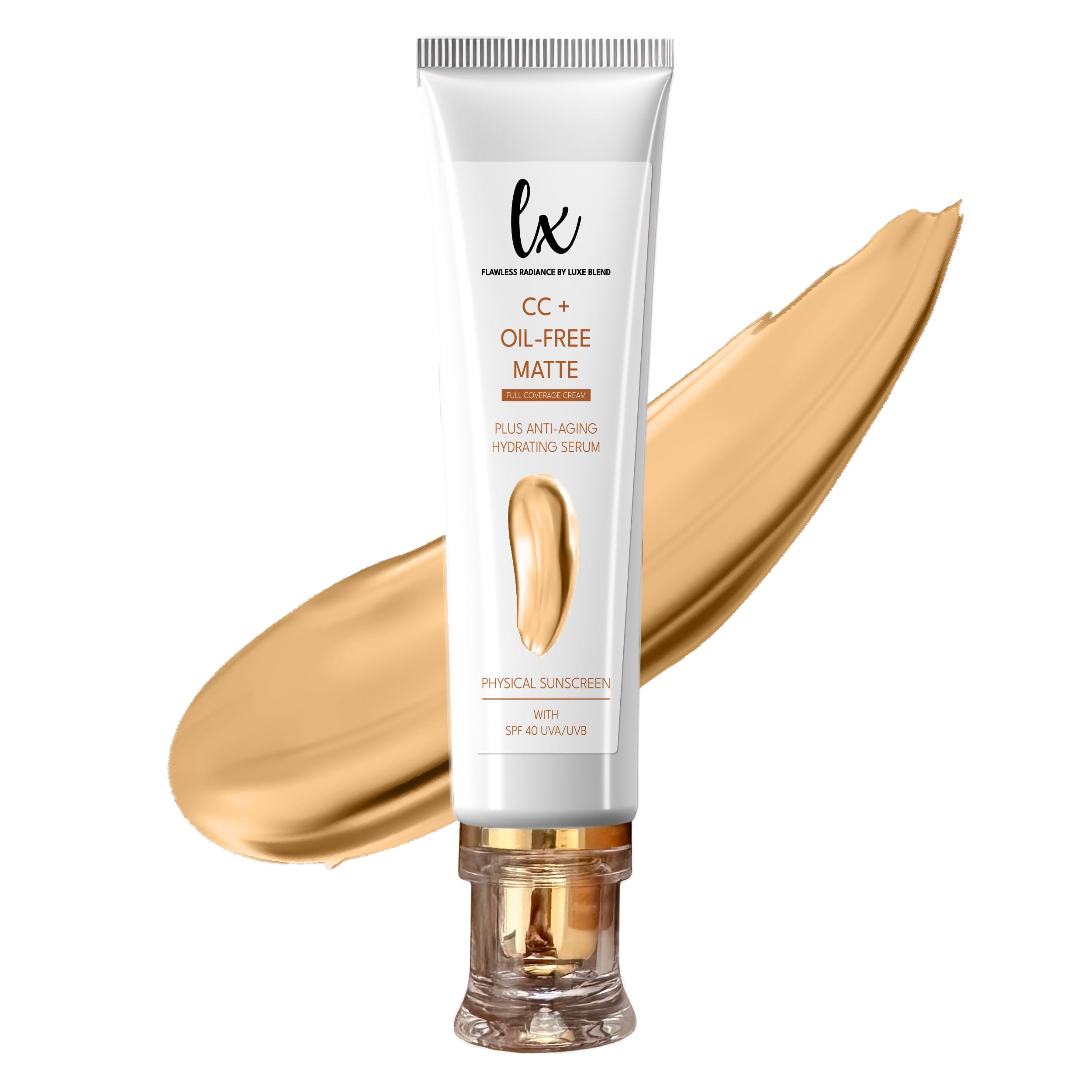 Flawless Radiance LX Blend CC+ Cream bottle with matte finish for shine control