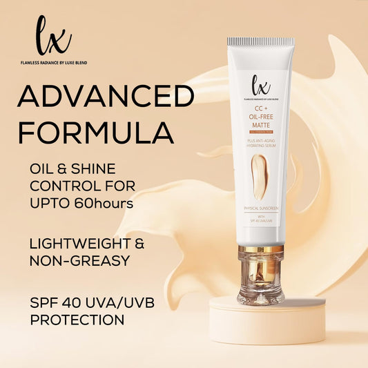 Flawless Radiance LX Blend CC+ Cream SPF 40 label highlighting broad sun protection