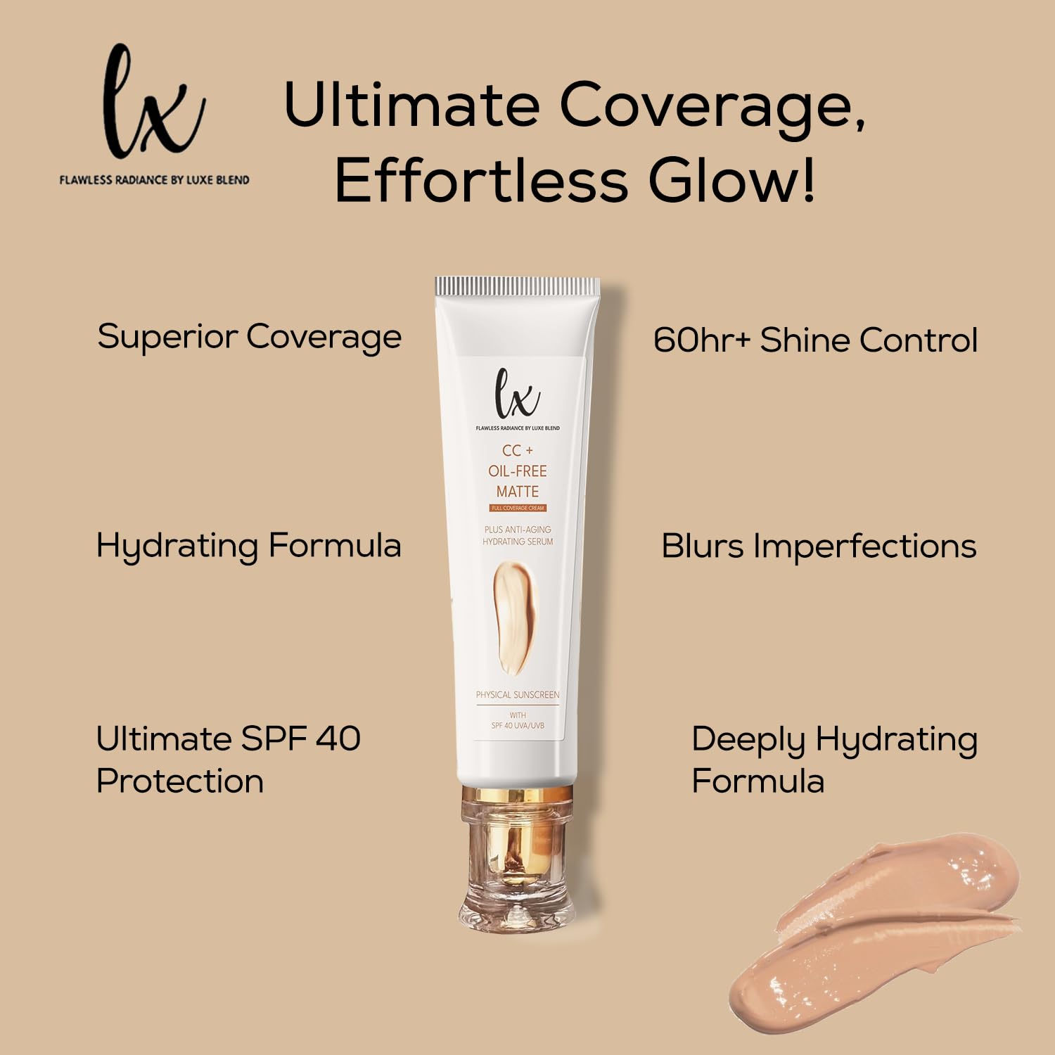 Flawless Radiance LX Blend CC+ Cream SPF 40 protection on skin