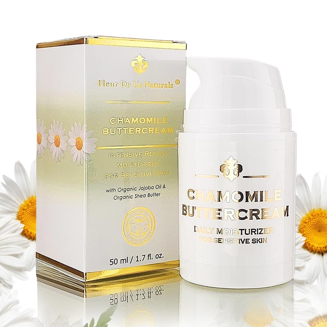 Fleur De Lis Naturals Chamomile Buttercream jar front view provides lightweight hydration for sensitive skin.