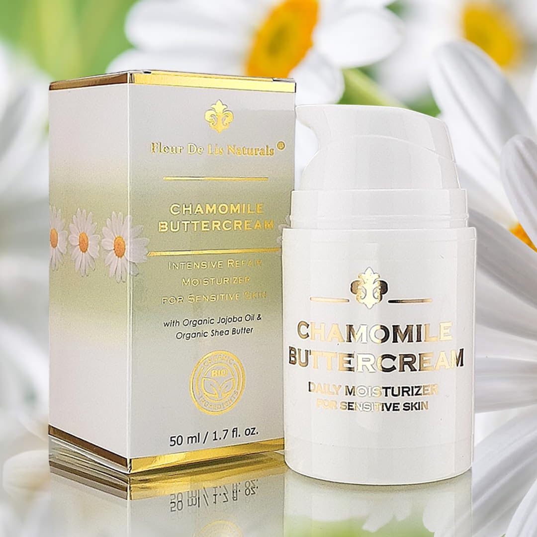 Fleur De Lis Naturals Chamomile Buttercream packaging and 1.7 oz size on shelf.