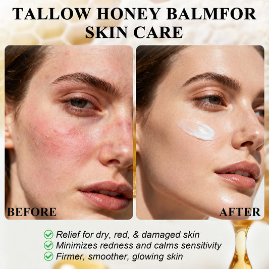 FlexQW Tallow-Honey Balm application – versatile use on face and body.