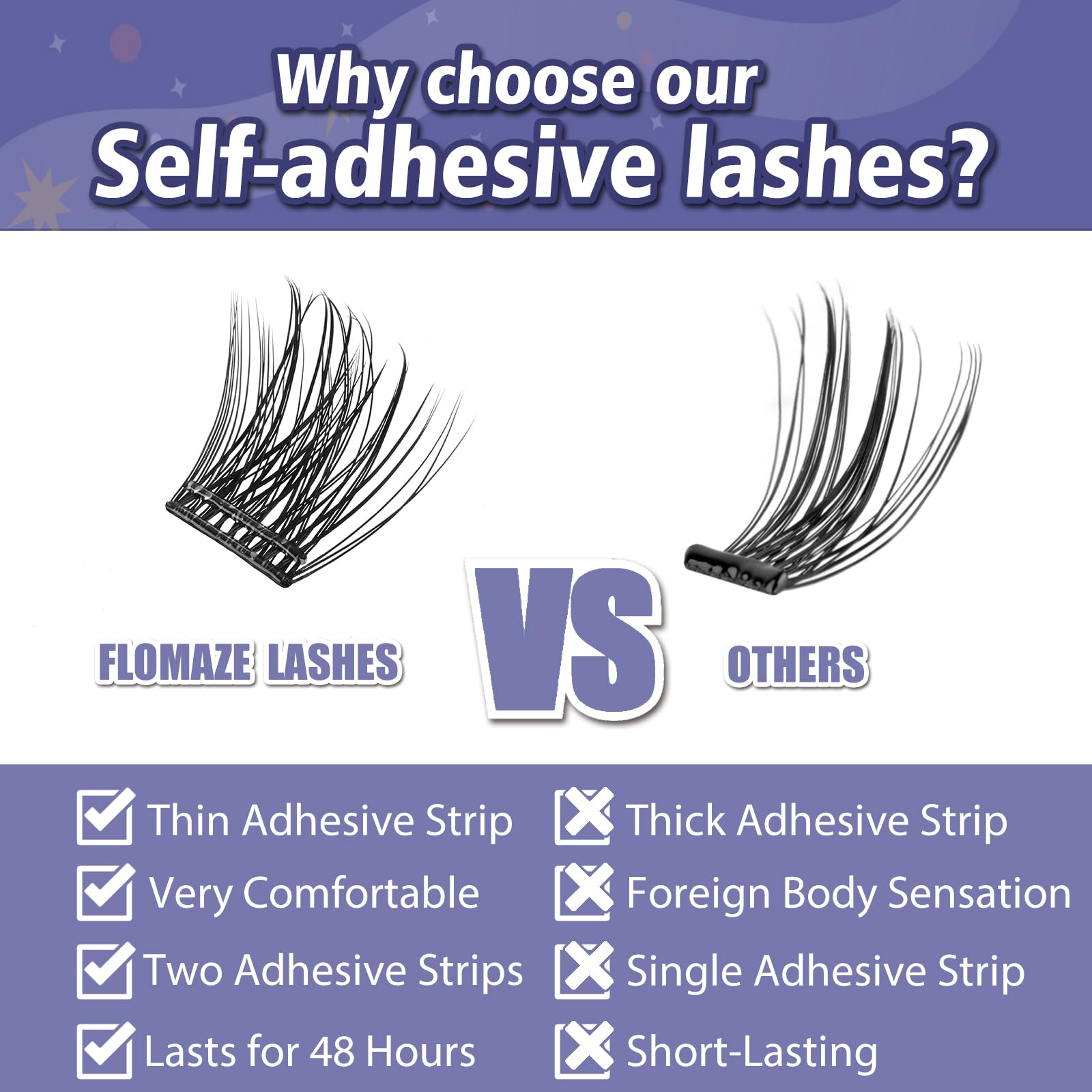 FLOMAZE lash clusters close-up showing 8mm row for easy application.