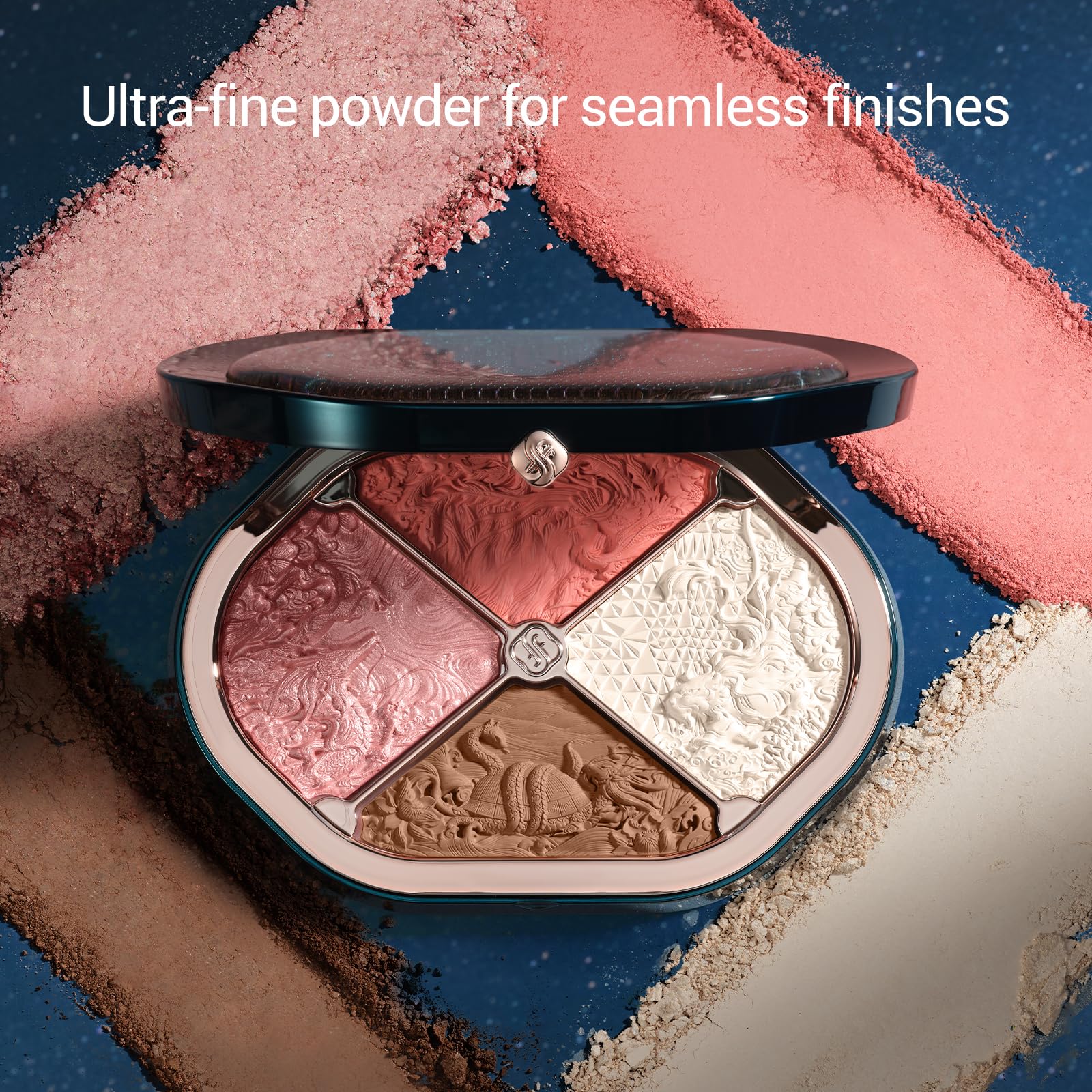 FLORASIS 4-in-1 makeup palette for contour, highlight, blush, and eyeshadow.