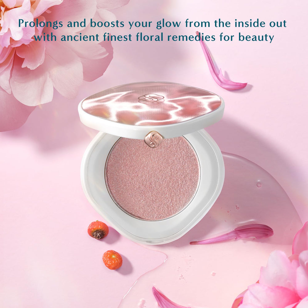 FLORASIS Gentle Waves Aqua Glow Highlighter 03 Lilac Haze applies evenly for a refined glow.