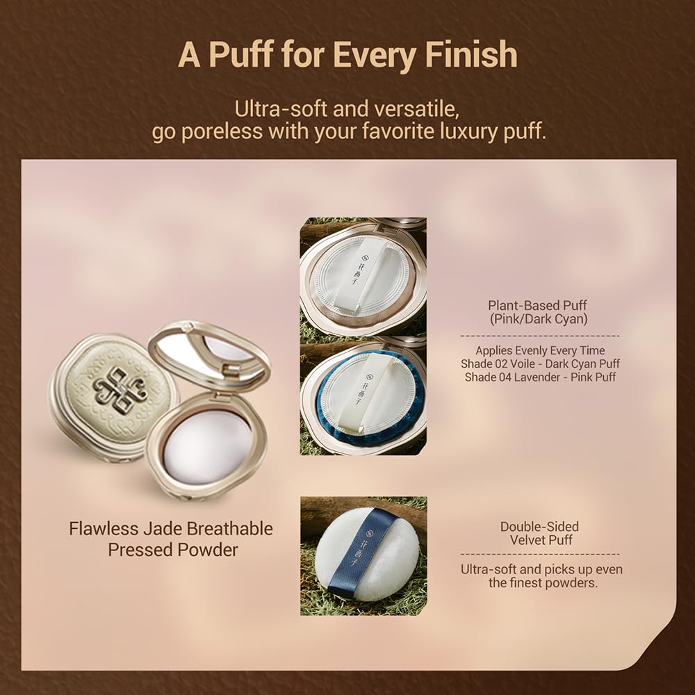 Jade nephrite powder enhances oil control for a breathable matte look.