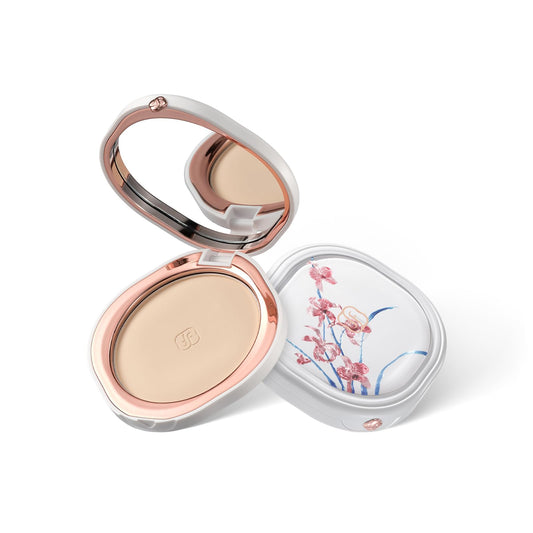 FLORASIS Yurong airbrushed powder swatch showing natural glow