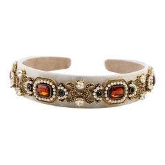Florate pearl bead headband side view emphasizes subtle floral accents.