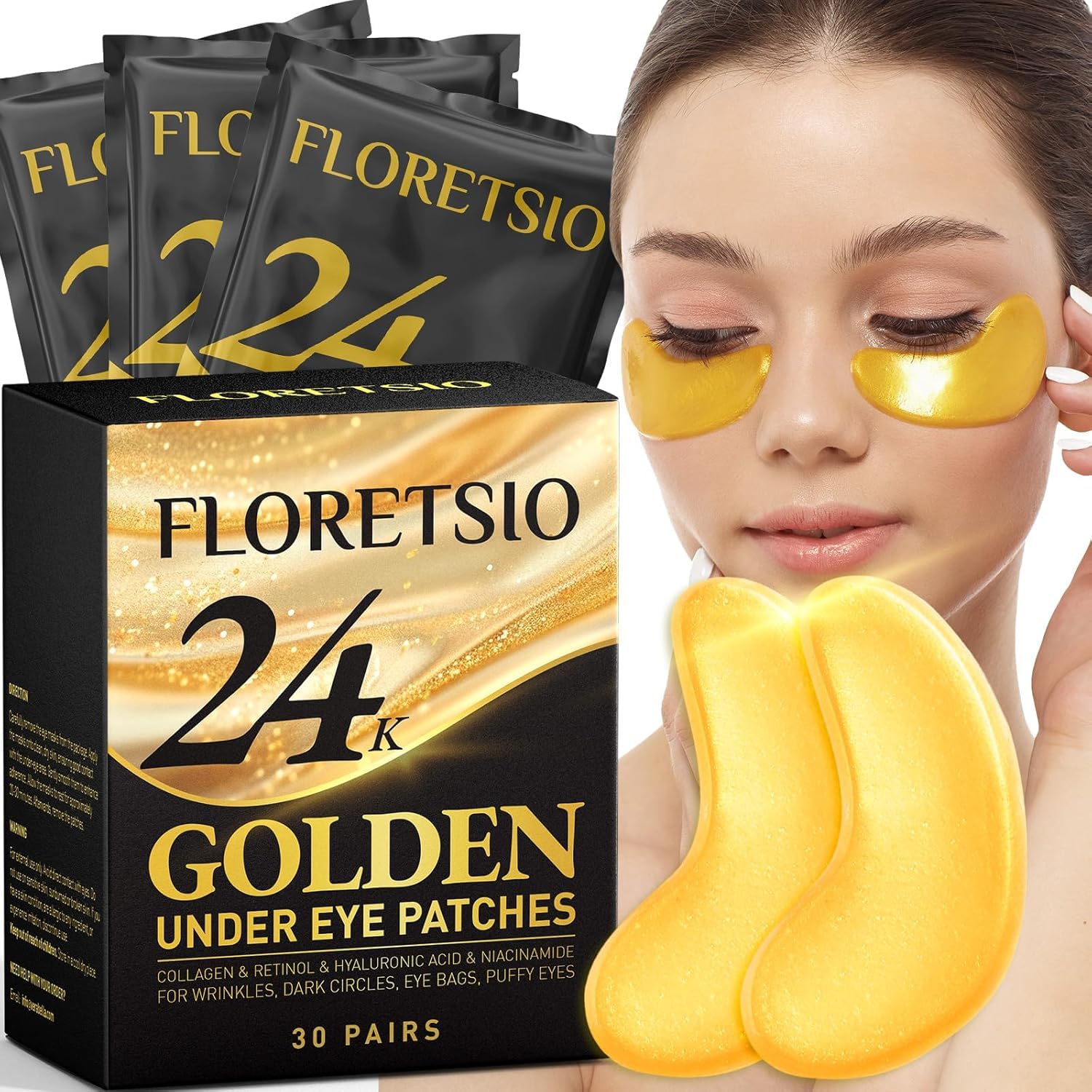 Floretsio 24K gold collagen eye mask targets dark circles for smoother under-eye skin