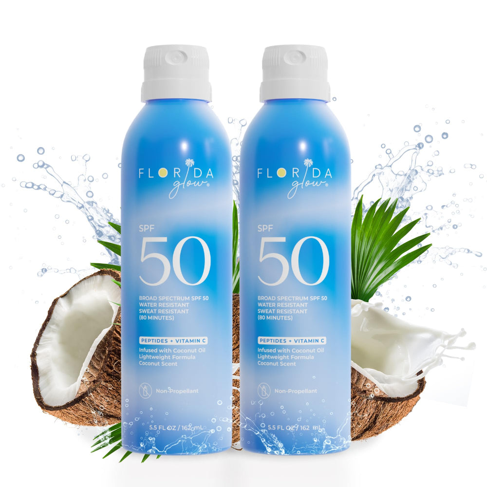 Florida Salt Scrubs Florida Glow SPF 50 spray bottle for quick sun protection on the go