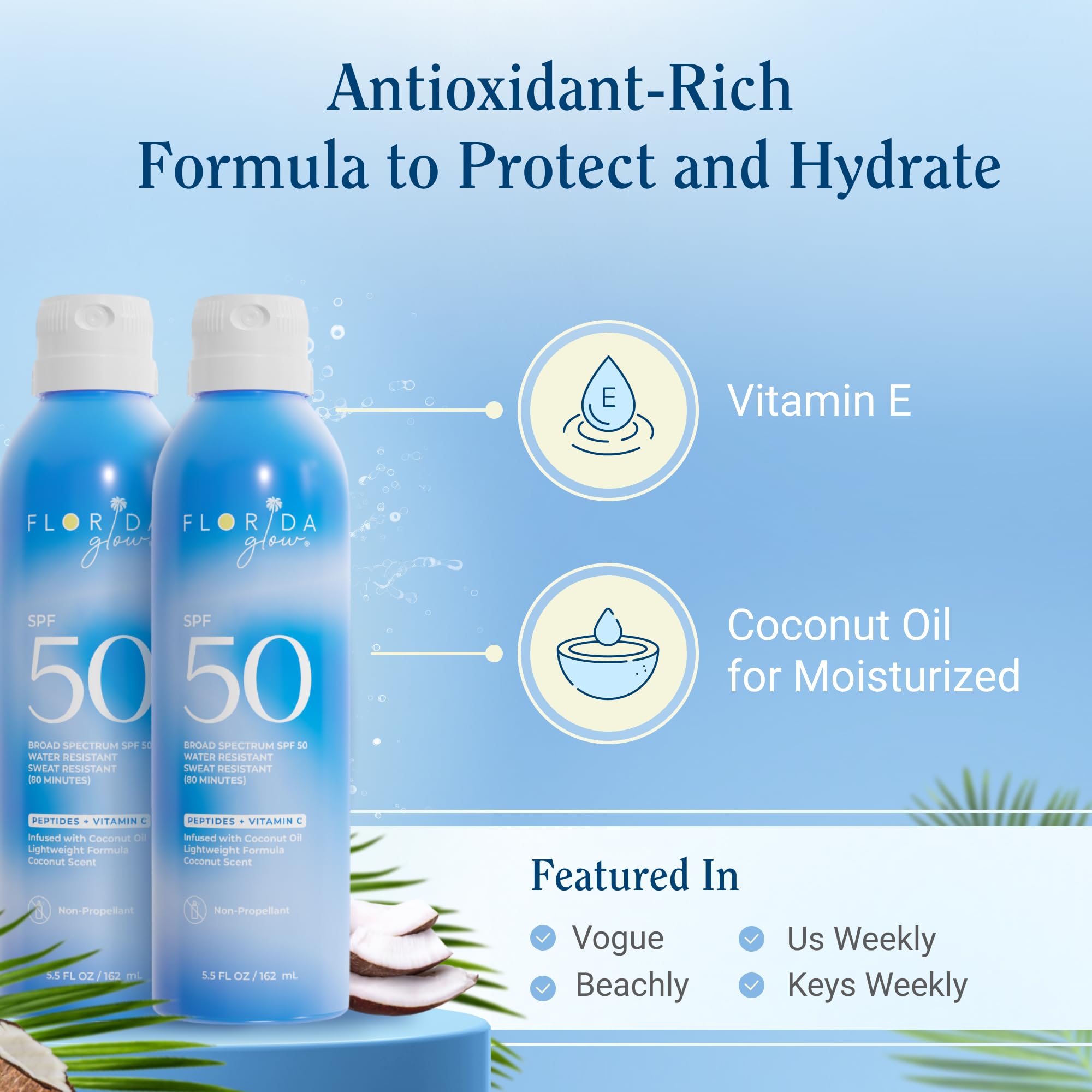 Sunscreen label with SPF 50 and reef-friendly features from Florida Salt Scrubs