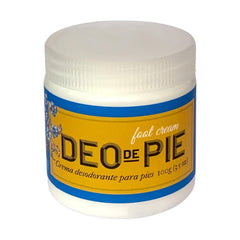 Florigan Deo Pie foot cream bottle shown during application for daylong freshness.