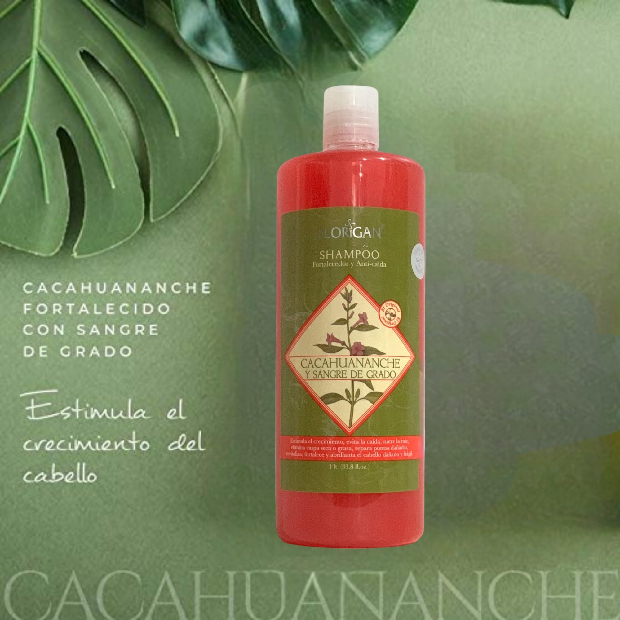Florigan Fortifying Shampoo Cacahuananche hair-strands close-up suggests stronger strands.