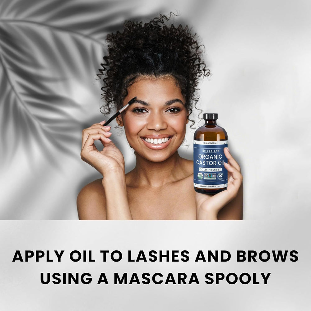 Application scene showing Florisan castor oil on hair scalp for conditioning
