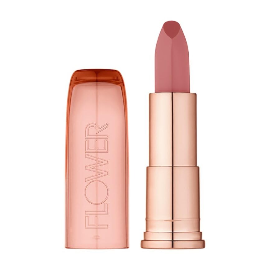 FLOWER Beauty Perfect Pout Lipstick Buttercup application demonstrates smooth, hydrated lips in seconds.