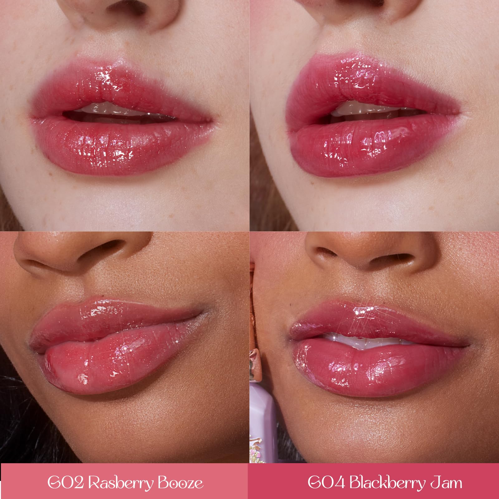Flower Knows blackberry-jam lip gloss adds depth with a silky, cushiony finish.