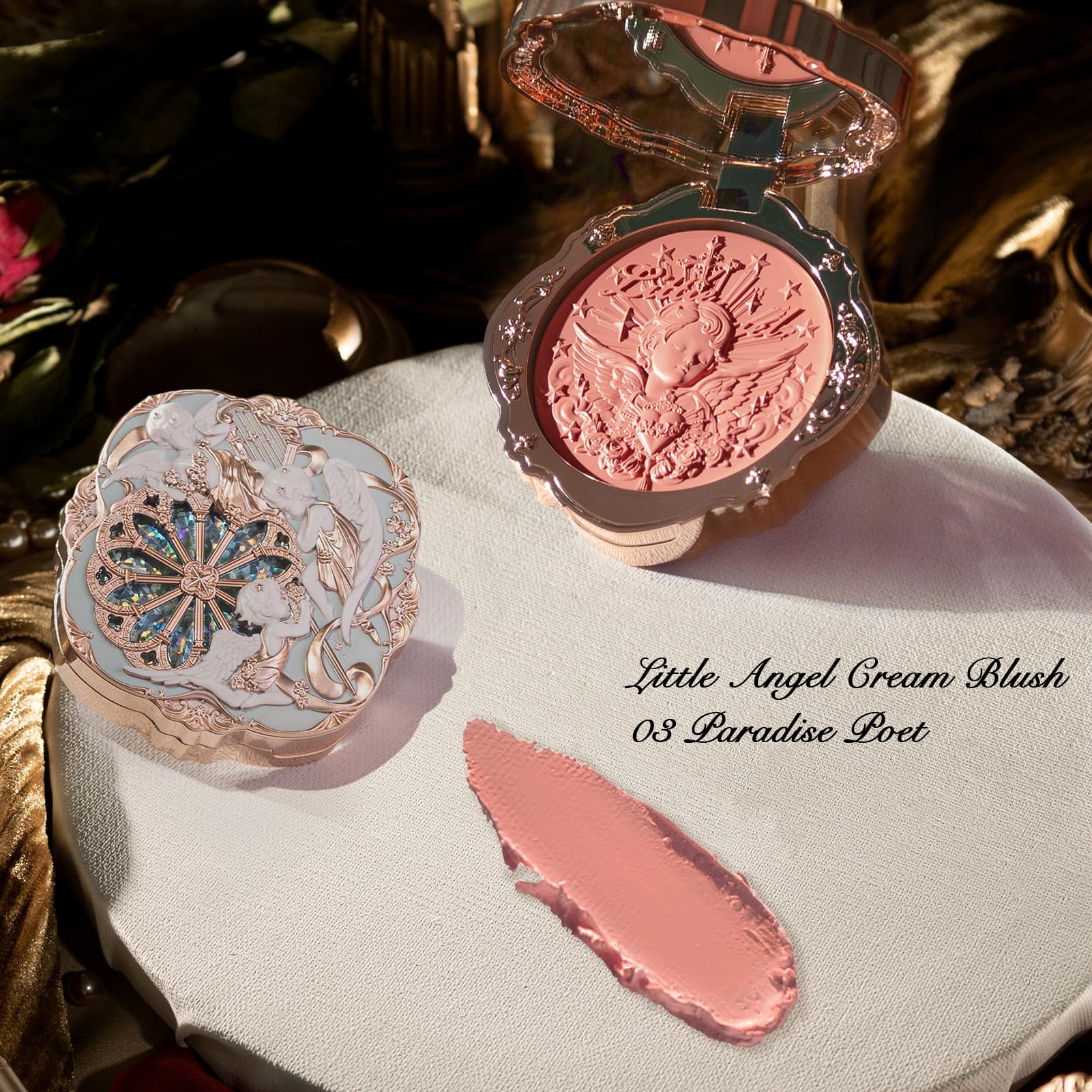 Flower Knows Little Angel Cream Blush application with puff.