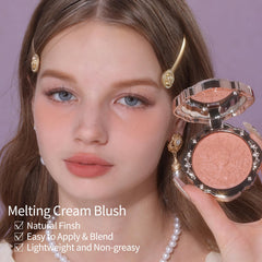 Application with puff for precise, even color on cheeks