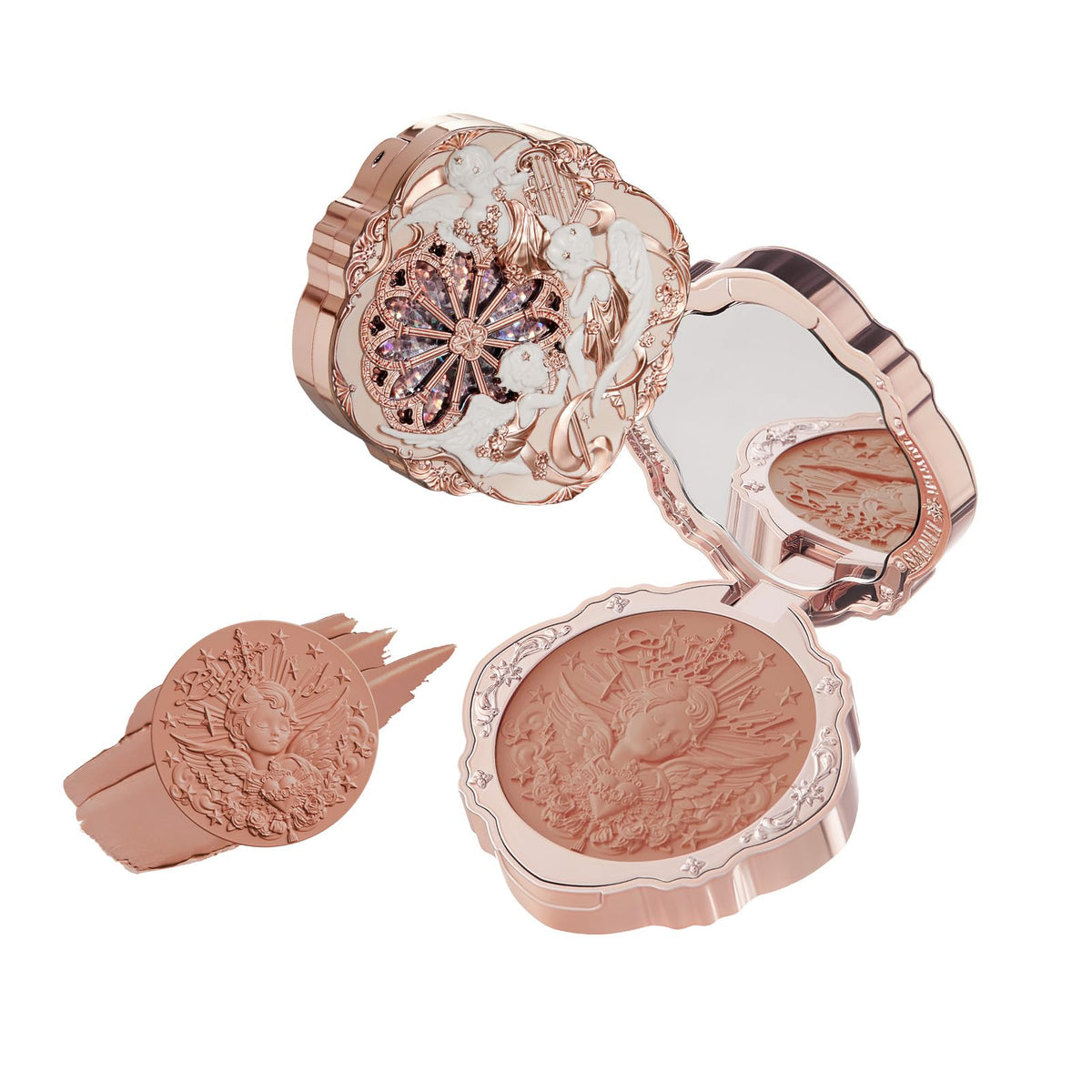 Flower Knows Little Angel Cream Blush embossed angel pattern on compact for display and gifting