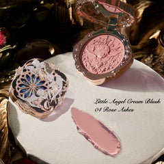 Flower Knows Little Angel Cream Blush Rose Ashes dusty mauve shade on cheeks.