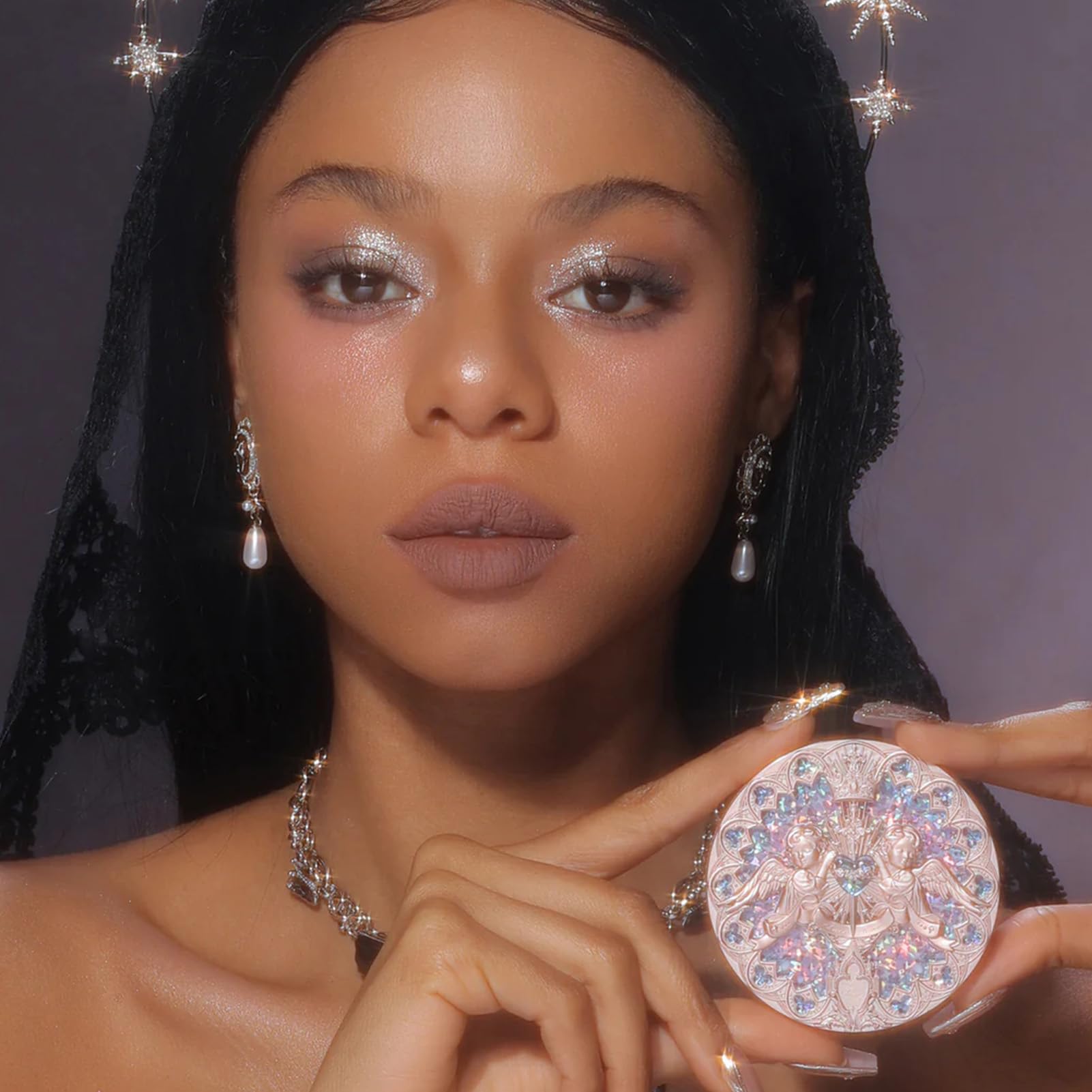 Applying Flower Knows Little Angel highlighter on cheeks creates soft sculpting and glow