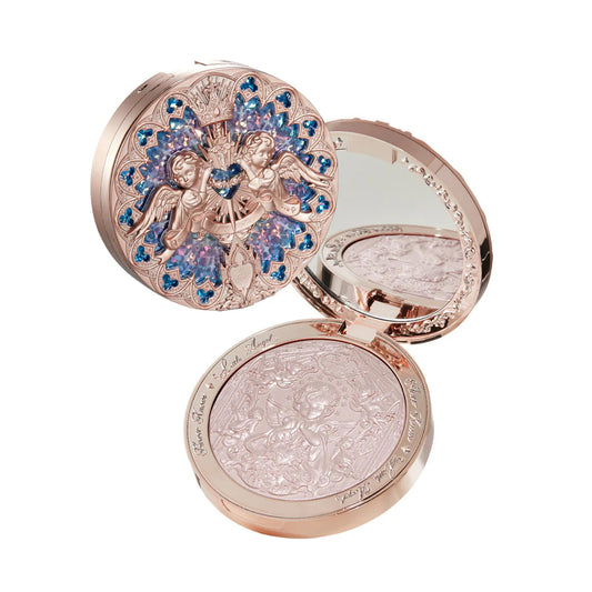 Flower Knows Little Angel highlighter compact offers rosy pearl glow for radiant skin