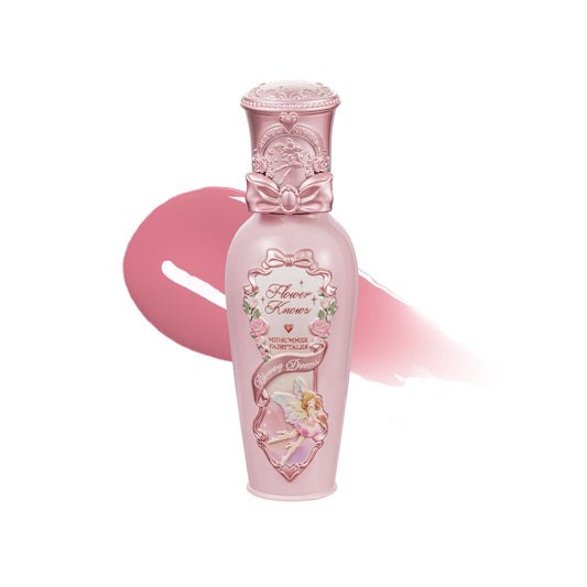 Flower Knows Midsummer Fairytales lip lacquer glossy texture and color.