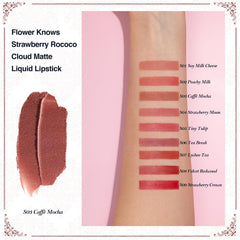 Flower Knows S03 Caffè Mocha swatches in warm brown nude tones.
