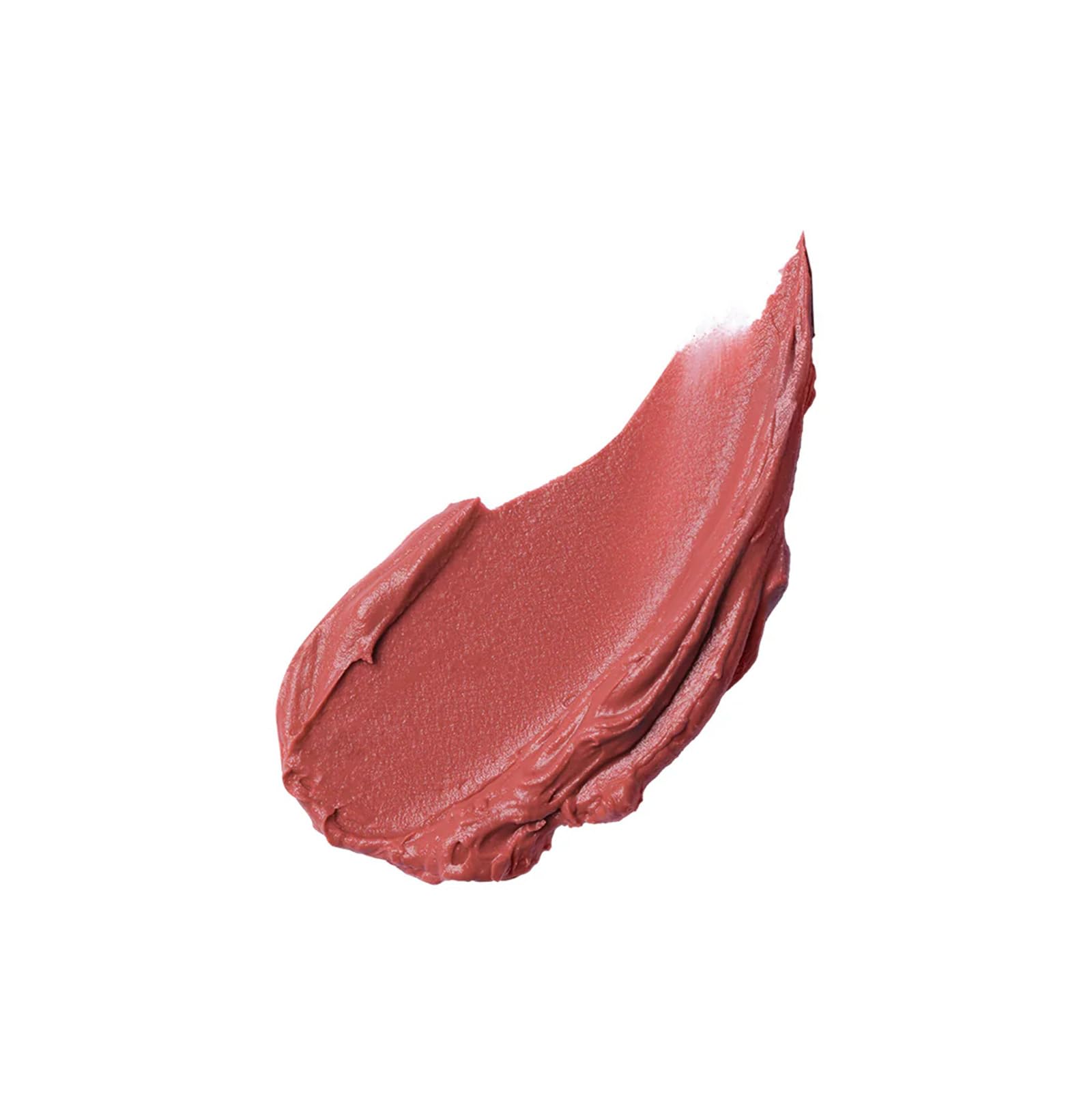Flower Knows Soufflé muted terracotta lip color swatch in a warm, versatile shade