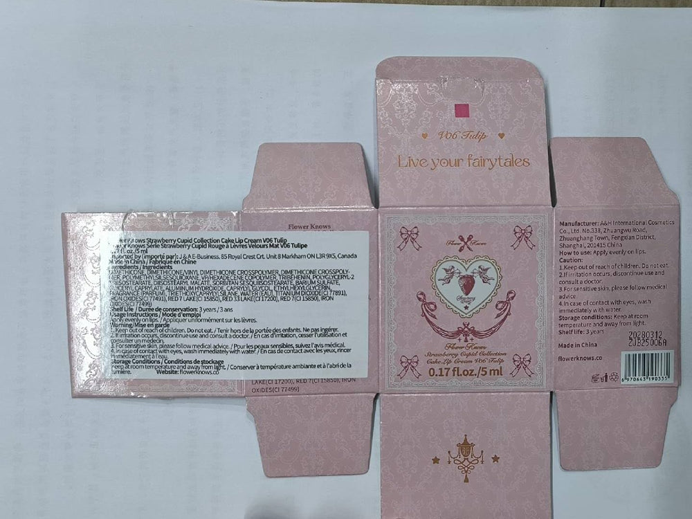 Flower Knows vegan lip cream label and shade range emphasized