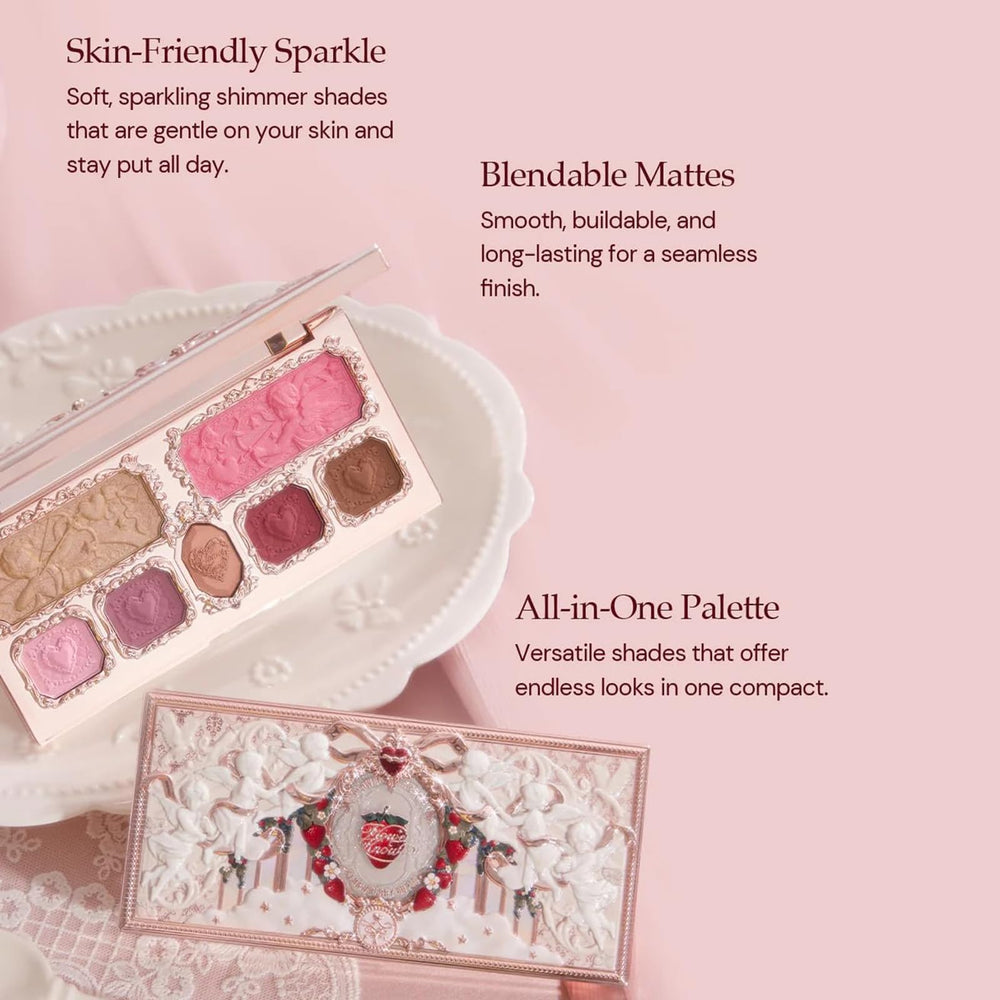 Flower Knows Strawberry Cupid Palette matte swirls demonstrate soft blendable neutrals for everyday looks