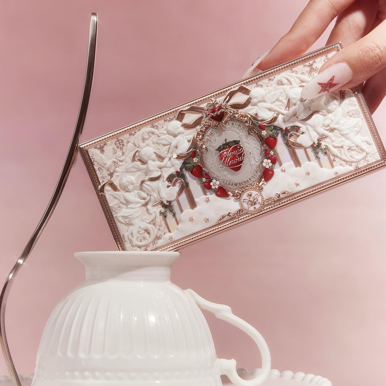 Inside of Flower Knows Strawberry Cupid Palette shows versatile neutrals for buildable looks