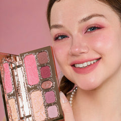 Flower Knows Strawberry Cupid Palette shimmer shades closeup for radiant, long-lasting glow.