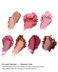 Flower Knows Strawberry Cupid Palette swatches pink tones on skin for quick color reference.