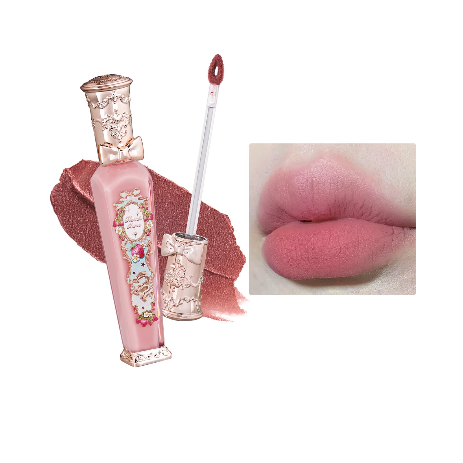 Flower Knows Strawberry Rococo bottle shows luxe packaging and shade promise.