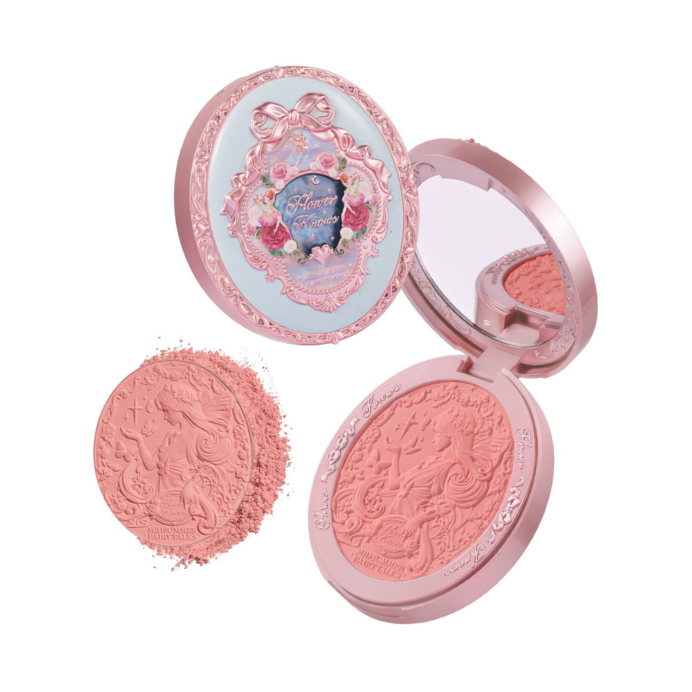 Flower Knows Summer Blossom embossed blush compact with intricate 3D detail for display