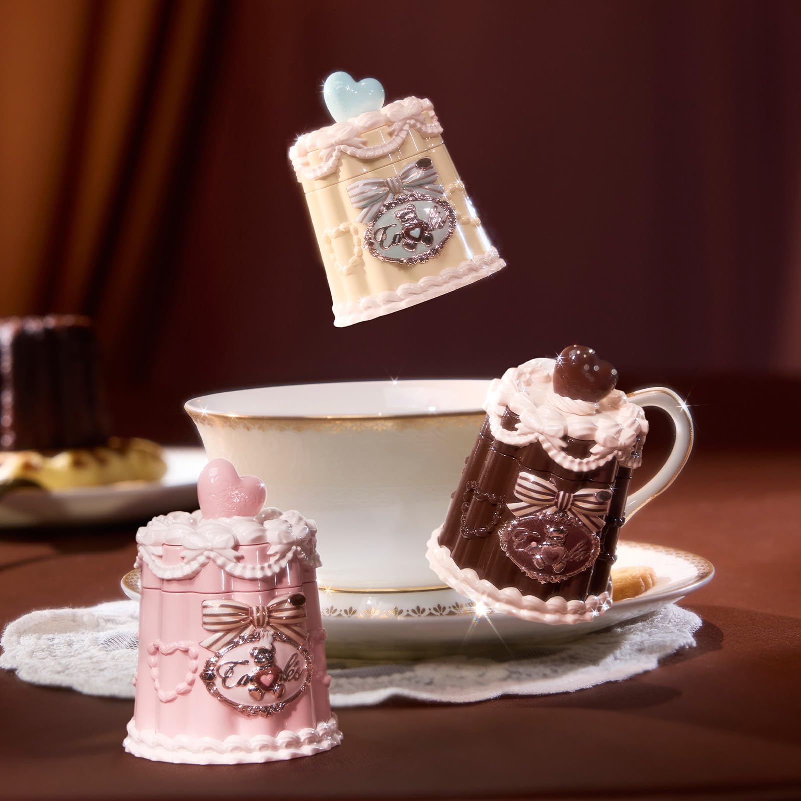Flower Knows Sweetie Bear Toffee heart accent and ornate details.