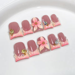 Flower press on nails featuring 3D floral design for eye-catching detail.