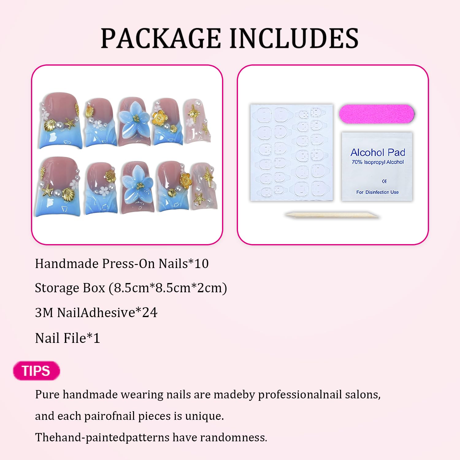 Flower Press on Nails with starfish detail adds coastal charm