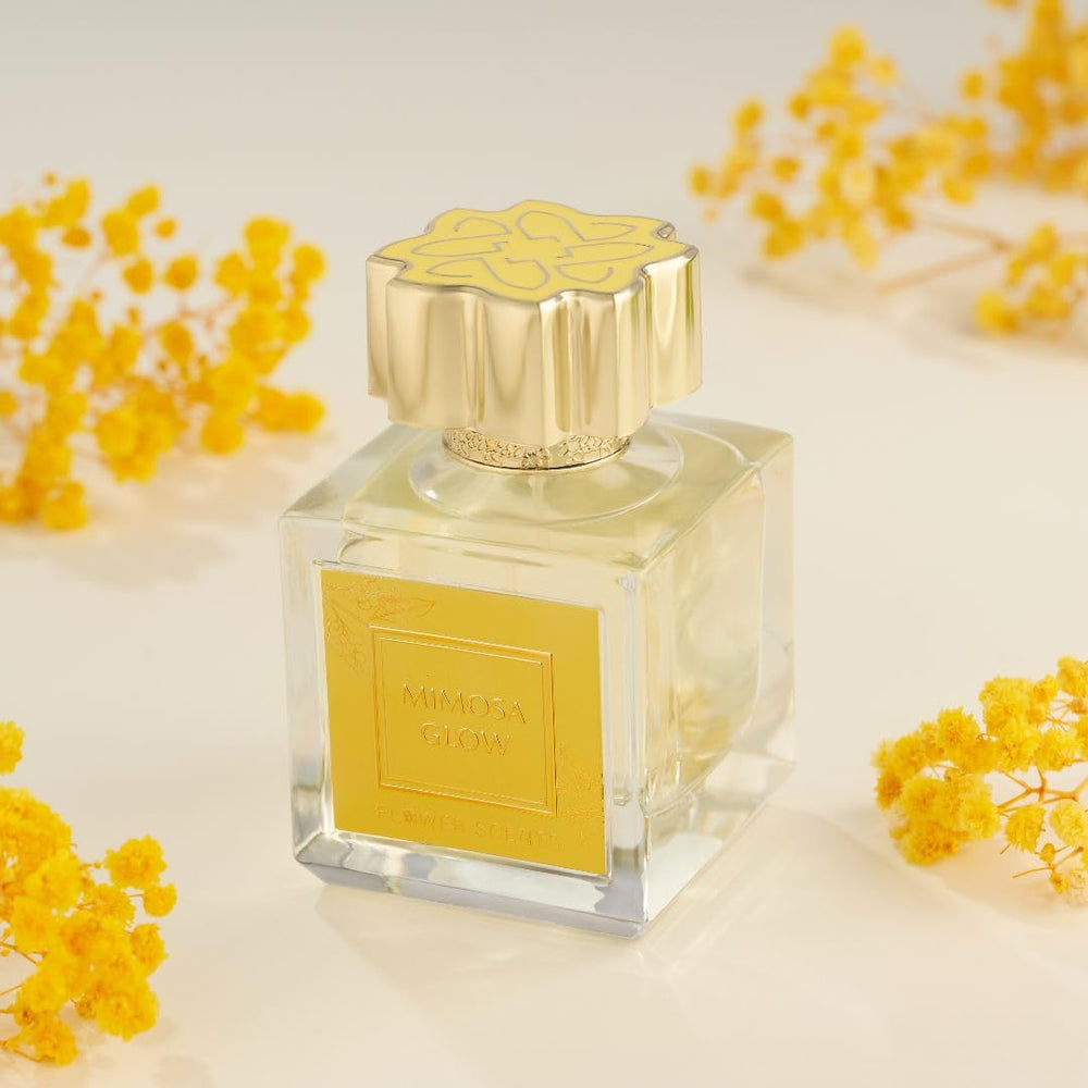 Flower Scents Mimosa Glow packaging showcases gift-ready presentation.