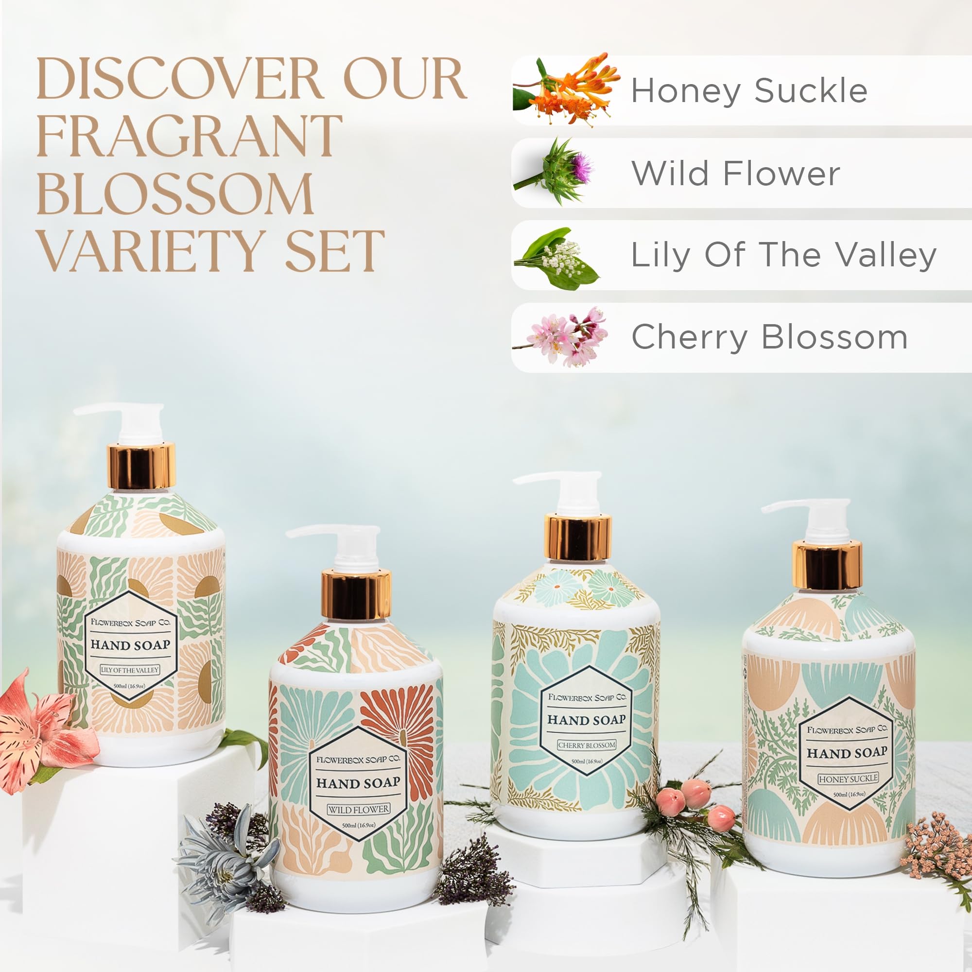 FlowerBox decorative boho floral bottle design enhances sink area