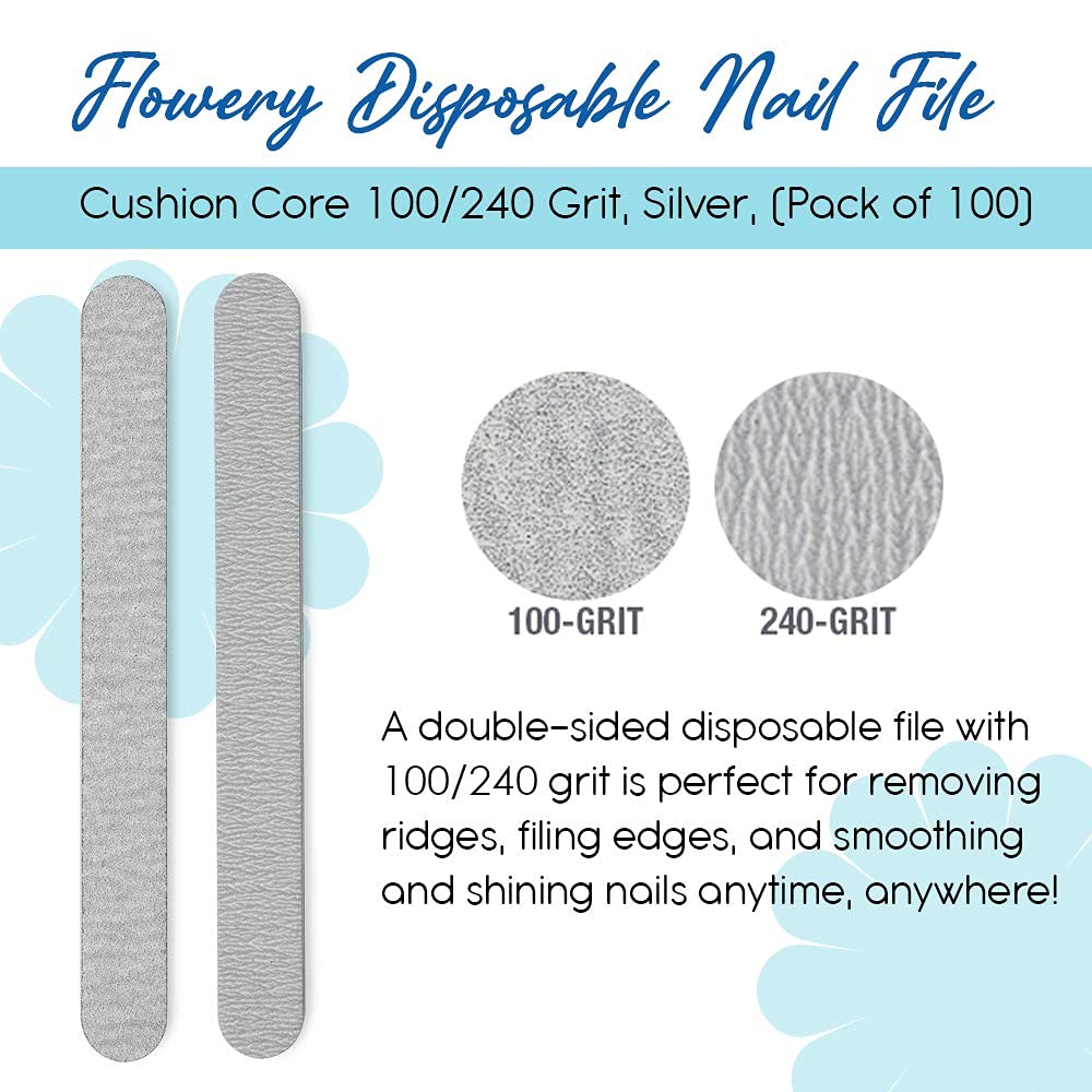 Flowery nail file shown in a professional salon setting.