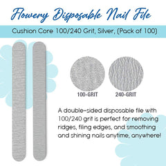 Flowery nail file shown in a professional salon setting.