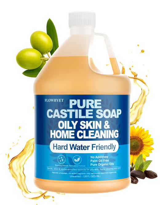 FLOWHYET 1-gallon Pure Castile Soap bottle pour for easy refills and versatile cleaning