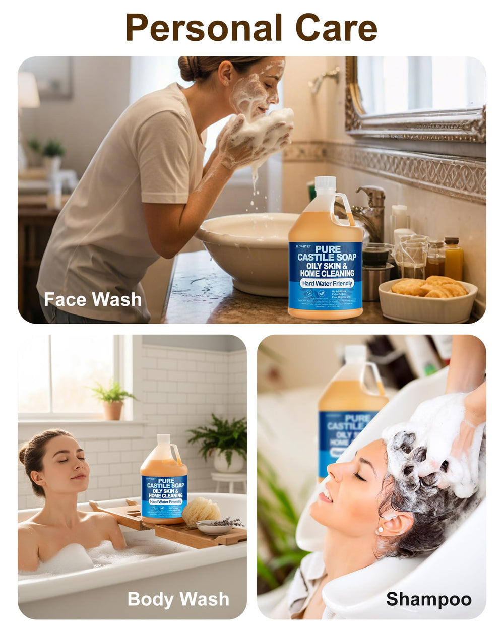 FLOWHYET multi-use cleaner setup for hands, body, dishes, and surfaces